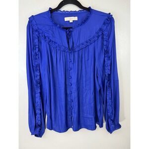 LOFT Royal Blue Blouse W Ruffled Accents On Sleeves Size L